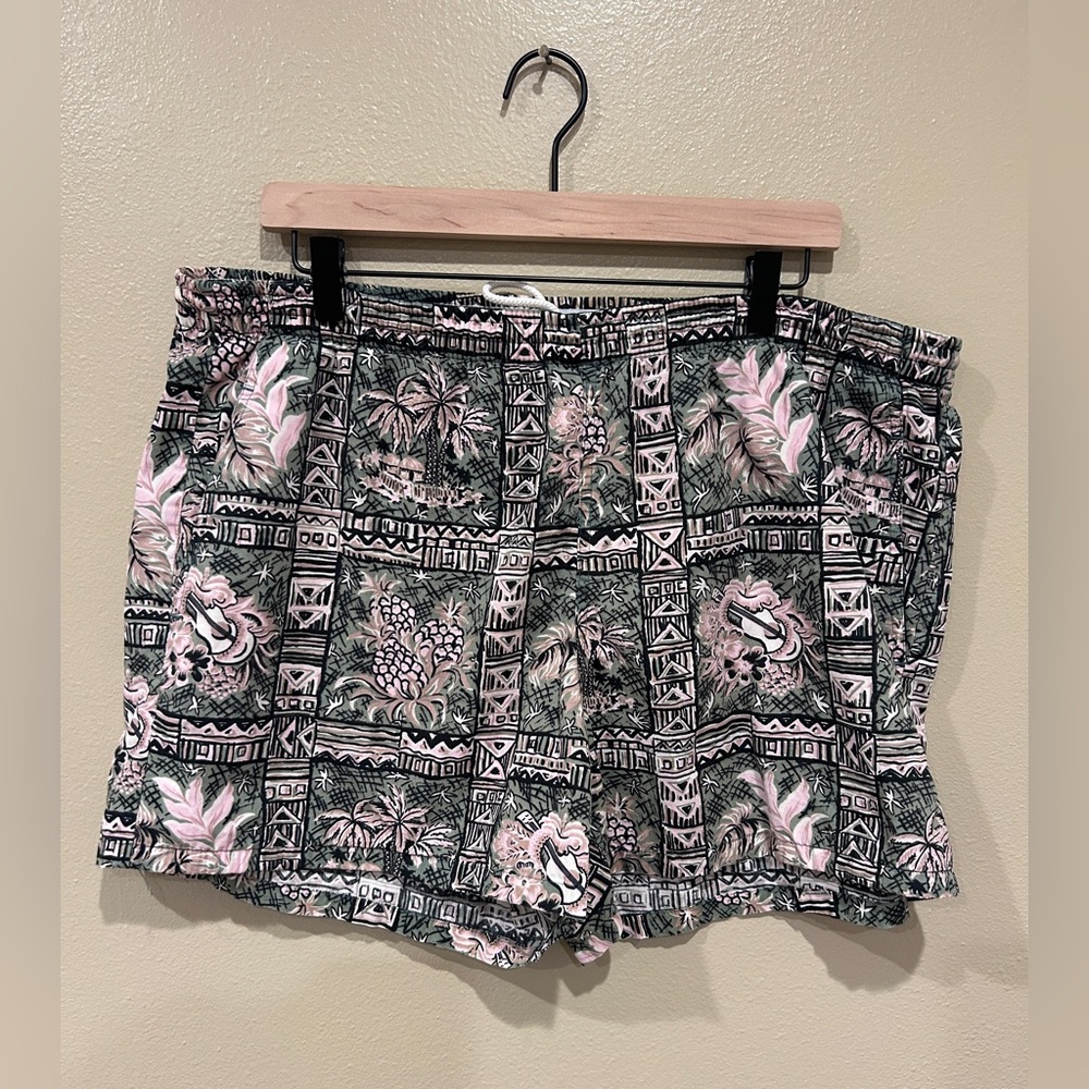 Reyn Spooner Swim Trunk Size XL 4" inch in Green Hawaiian Tropical Unlined EUC